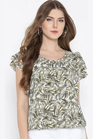Sera Women Off White Tropical Printed Tropical Top