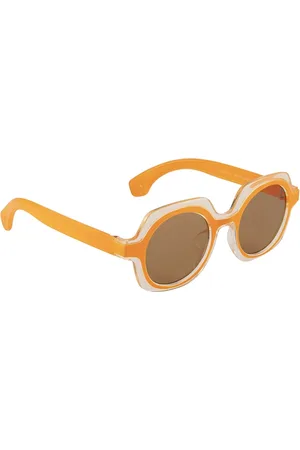 YK Unisex Kids Brown Lens & Orange Round Sunglasses with UV Protected Lens