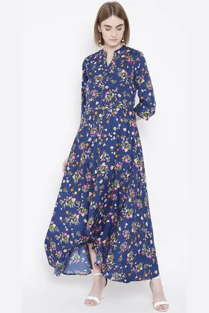 Deewa Women Blue & Pink Floral Printed Maxi Dress