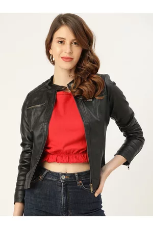 Leather Retail Women Black Solid Biker Jacket