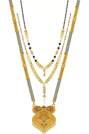 Brandsoon Set Of 3 Gold-Plated Black Beaded Mangalsutra