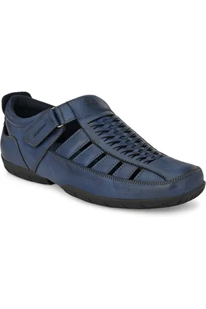 UNDERROUTE Men Navy Blue PU Comfort Sandals