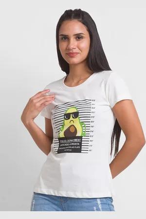 Globus Women White Printed Pure Cotton Applique T-shirt