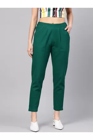 Jaipur Women Green Regular Fit Solid Trousers