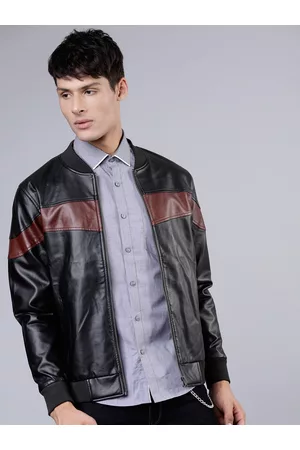 Highlander Men Black & Burgundy Colourblocked Bomber Jacket