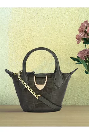 Hidesign Women Olive Green Animal Textured Leather Structured Handheld Bag