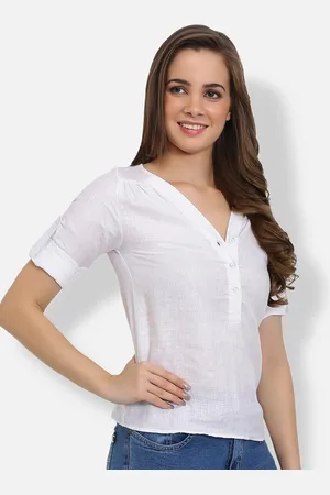 ASHTAG White Solid Linen Regular Top