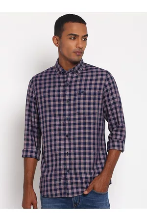 Lee Men Navy Blue & Peach Slim Fit Buffalo Checked Casual Shirt