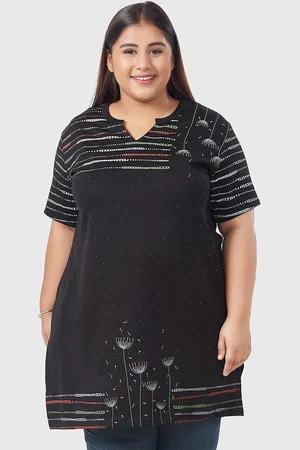 Cupid Women Black Printed Plus Size Cotton Kurti