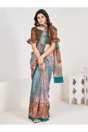 Buy online Pure Soft georgette Flower Printed saree with mirror Work  Red-AF2043