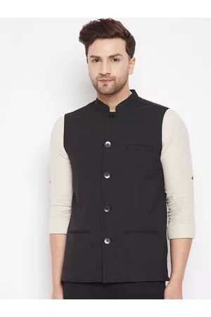 Even Men Black Solid Nehru Jacket