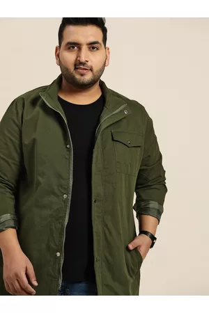 Sztori Men Plus Size Olive Green Solid Tailored Jacket