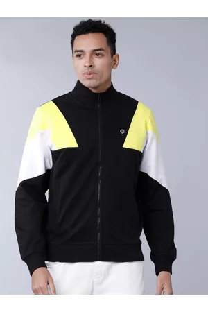LocoMotive Men Black & Yellow Colourblocked Sweatshirt