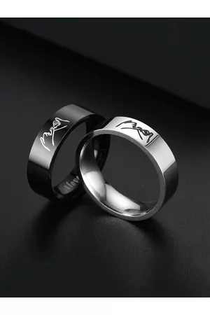 Yellow Chimes Set Of 2 Rhodium-Plated Couple Finger Rings