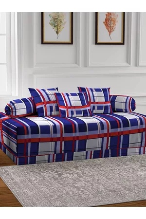 Arrabi Set Of 6 Blue & White Printed Diwan Set