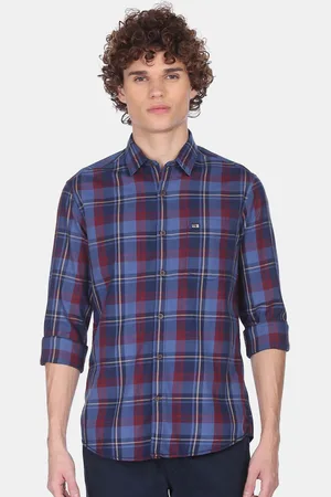 Arrow Men Blue & Red Tartan Checked Pure Cotton Casual Shirt