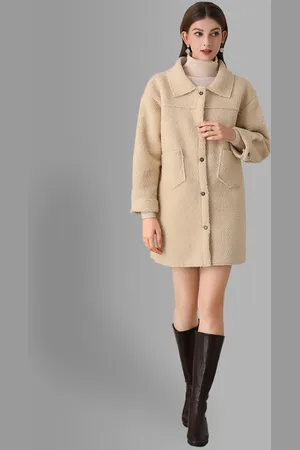 JC Collection Women Beige Solid Overcoat