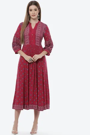 Rangriti Magenta Ethnic Motifs Ethnic Midi Dress