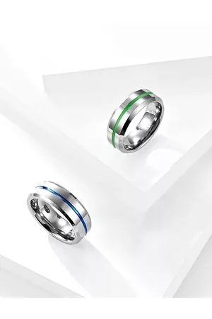 Yellow Chimes Men Set Of 2 Rhodium-Plated & Silver Toned Classic Grooved Rings