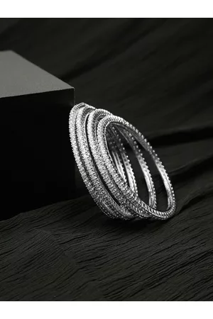Yellow Chimes Set Of 4 Silver-Plated & White AD-Studded Bangles
