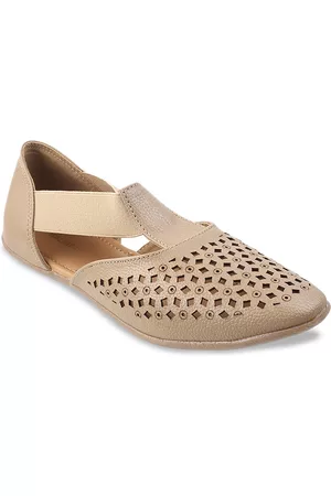 Metro Women Beige Suede Laser Cuts Flats