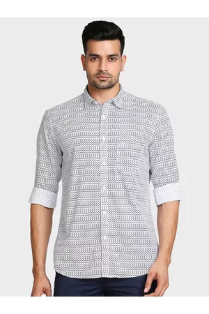 ColorPlus Men White Tailored Fit Printed Casual Shirt