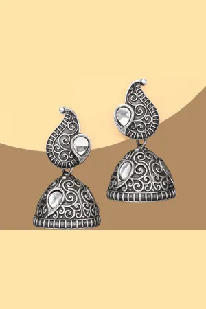 justpeachy Oxidised Silver-Toned Dome Shaped Jhumkas