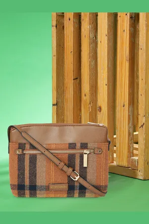 Accessorize Women Brown Carrie Checked Cross-Body Sling Bag