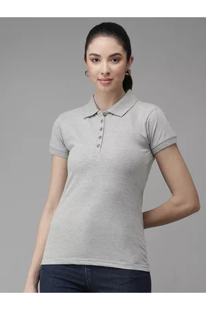Cayman Women Grey Melange Polo Collar T-shirt