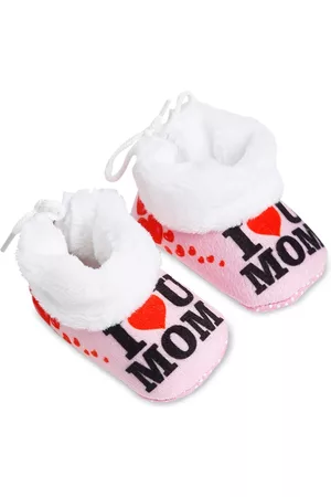 Superminis Infant Kids Pink & White Printed Cotton Ankle-Length Booties