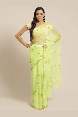 Buy Yellow Red Shaded Plain Chiffon Saree – Geroo Jaipur