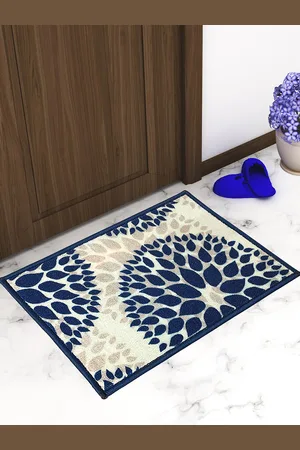 Athom Trendz White & Blue Printed Premium Anti-slip Doormat