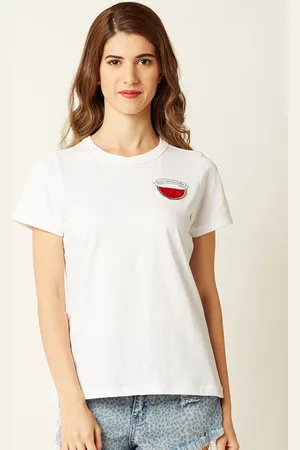 Miss Chase Women White Solid Round Neck T-shirt