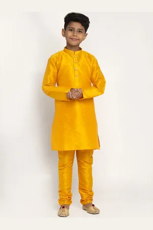 Kraft Boys Mustard Yellow Silk Kurta with Churidar