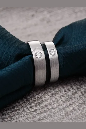 CLARA Set Of 2 925 Sterling Silver Silver-Toned White Swiss Zirconia-Studded Adjustable Couple Finger Rings