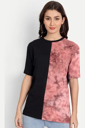 Color Capital Women Black & Red Tie and Dye Dyed Pure Cotton T-shirt