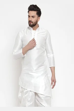 Kaifoo Men White Patchwork Kurta