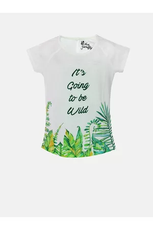 Blue Giraffe Girls White Printed Styled Back Pure Cotton Top