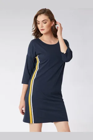 Miss Chase Women Navy Blue Solid T-shirt Dress