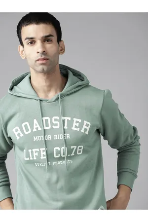 Buy Roadster Men Olive Green Solid Hooded Sweatshirt - Sweatshirts