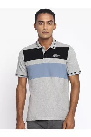 Lee Men Grey & Black Colourblocked Polo Collar Slim Fit T-shirt