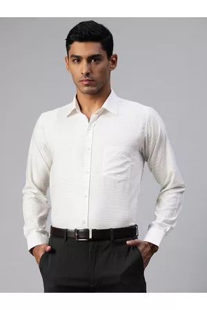 MANQ Men White & Black Smart Horizontal Striped Formal Shirt