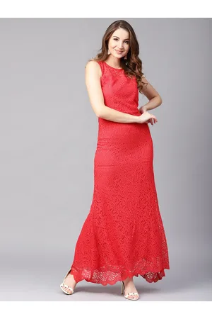 ATHENA Women Red Lace Maxi Dress
