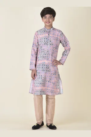 TABARD Boys Pink & Blue Tribal Printed Kurta