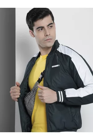 The Indian Garage Co Men Navy Blue White Striped Bomber Jacket