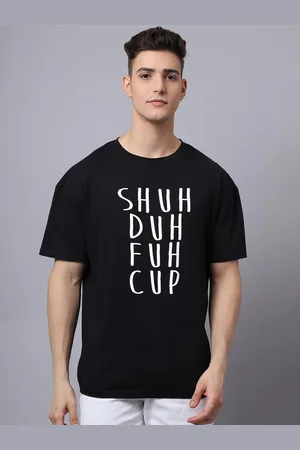 DOOR74 Men Black & White Typography Printed Loose T-shirt