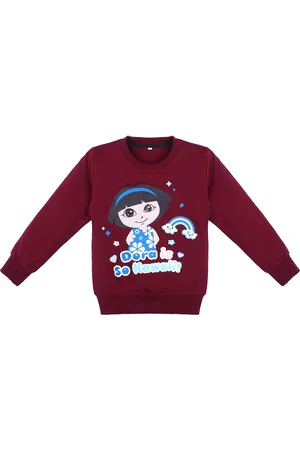 Superminis Unisex Kids Maroon & Blue Dora Printed Cotton Sweatshirt