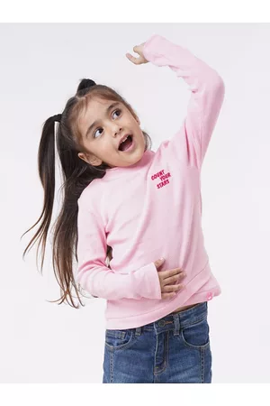 Ed-a-Mamma Girls Pink Typography Printed Cotton T-shirt
