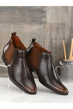 San Frissco Men Tan Flat Chelsea Faux Leather Casual Boots