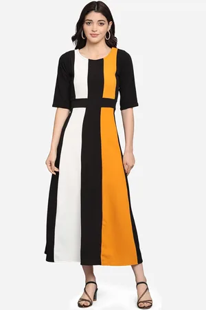 PURVAJA Women Black & White Colourblocked A-Line Dress